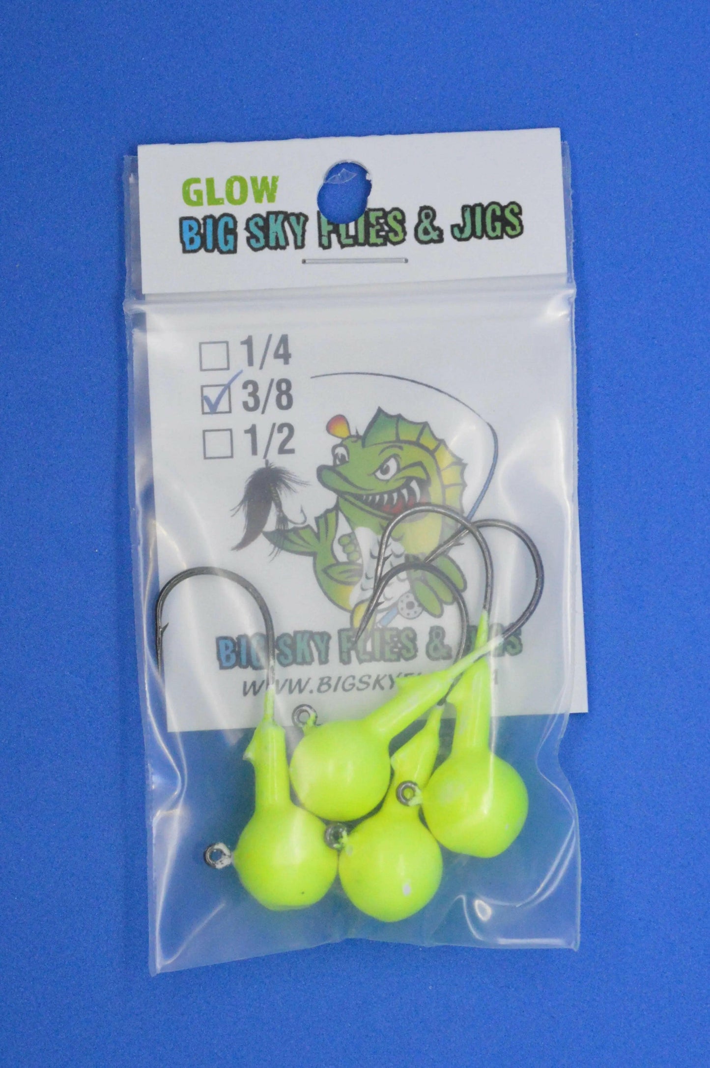 Big Sky Ball Jigs 3/8oz Glow 4/pack Big Sky