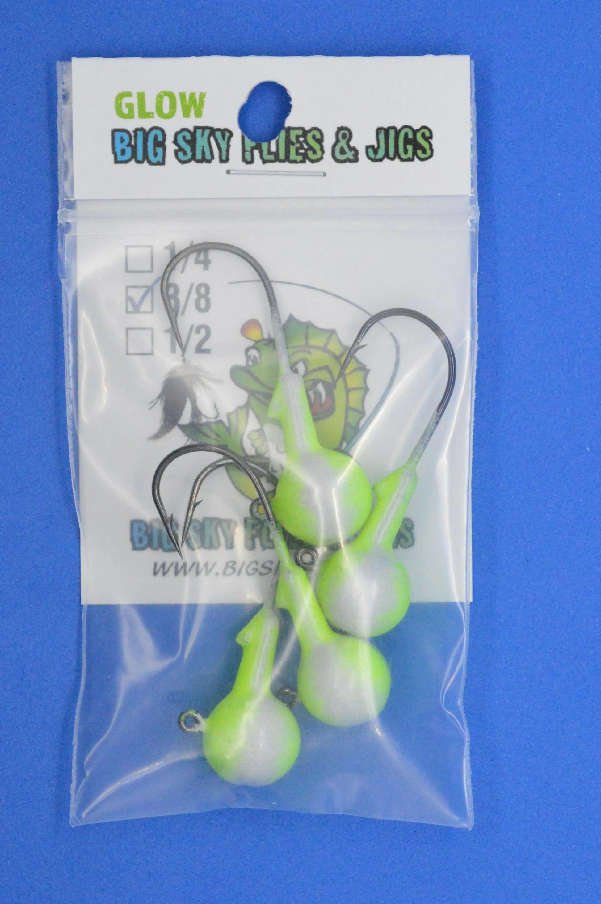 Big Sky Ball Jigs 3/8oz Glow 4/pack Big Sky