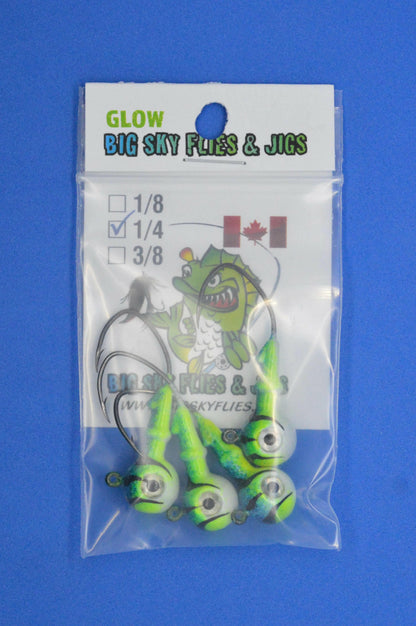 Big Sky Mean Machine 1/4oz Glow Jig Heads 4/pack Big Sky