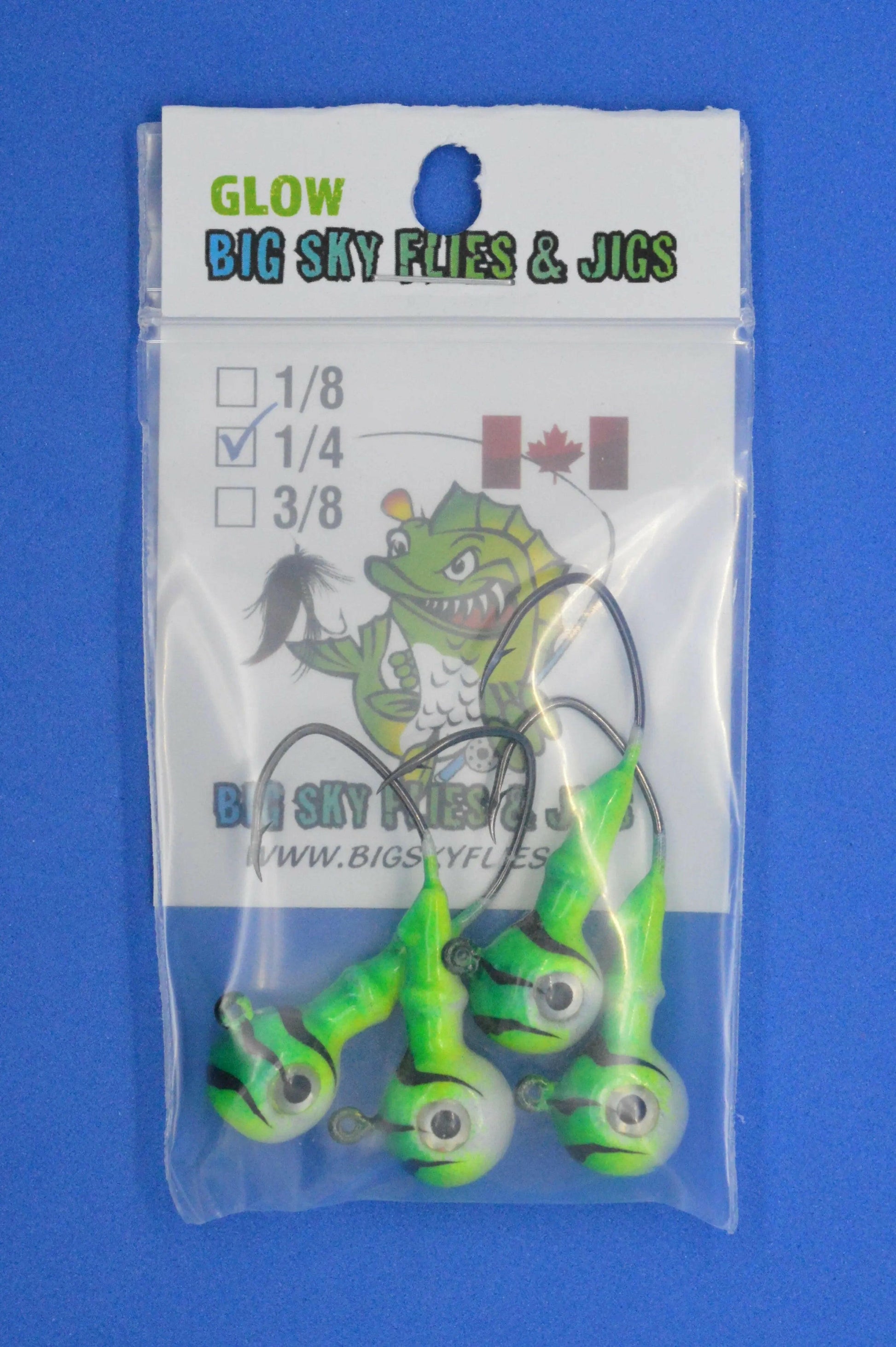 Big Sky Mean Machine 1/4oz Glow Jig Heads 4/pack Big Sky