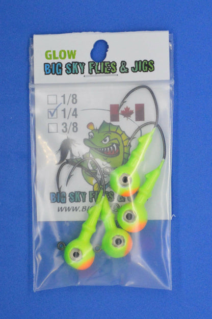 Big Sky Mean Machine 1/4oz Glow Jig Heads 4/pack Big Sky