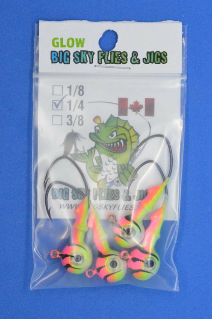 Big Sky Mean Machine 1/4oz Glow Jig Heads 4/pack Big Sky