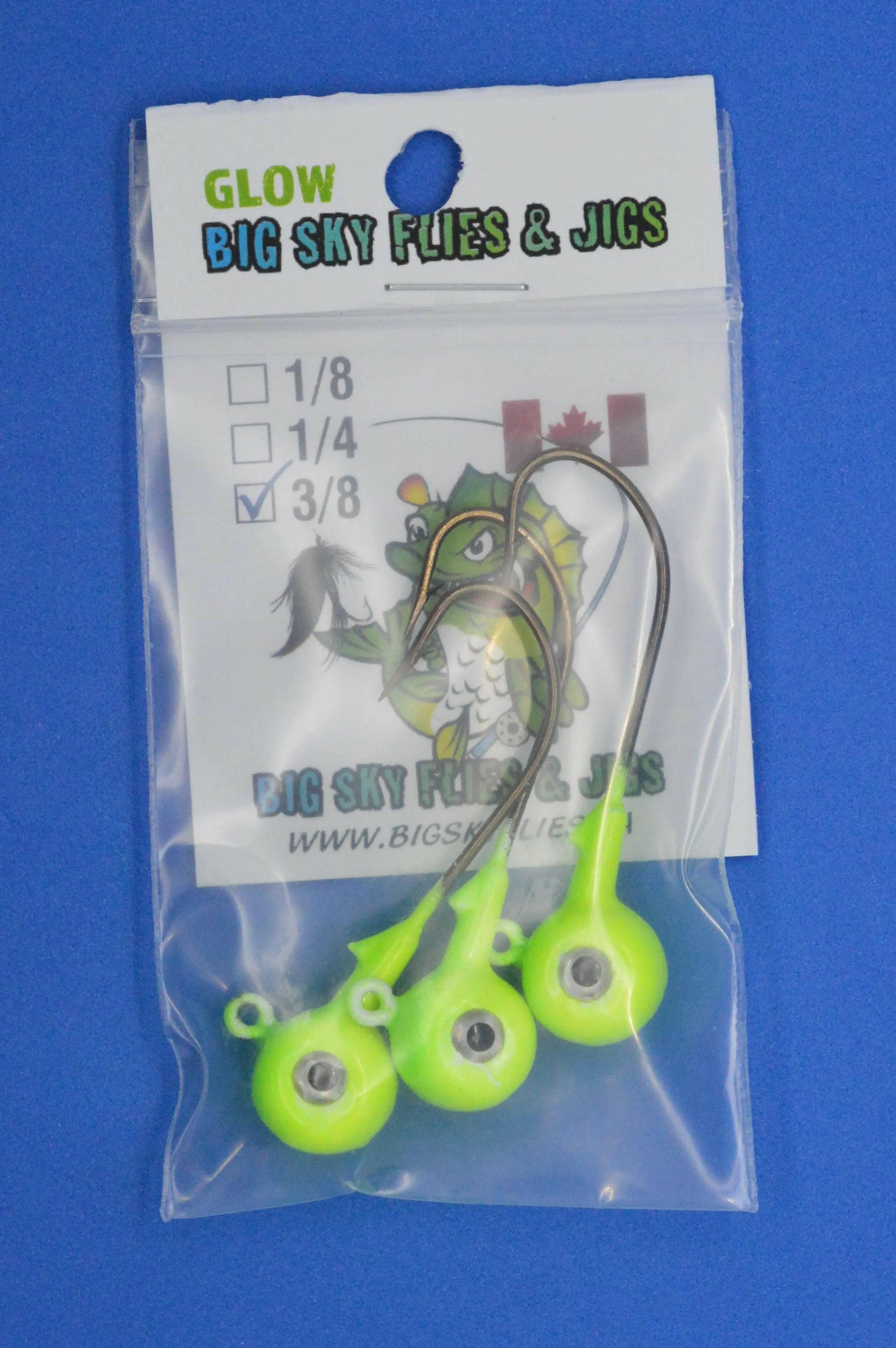 Big Sky Titan 3/8oz Heavy Duty Jig Heads Glow 3/pack Big Sky