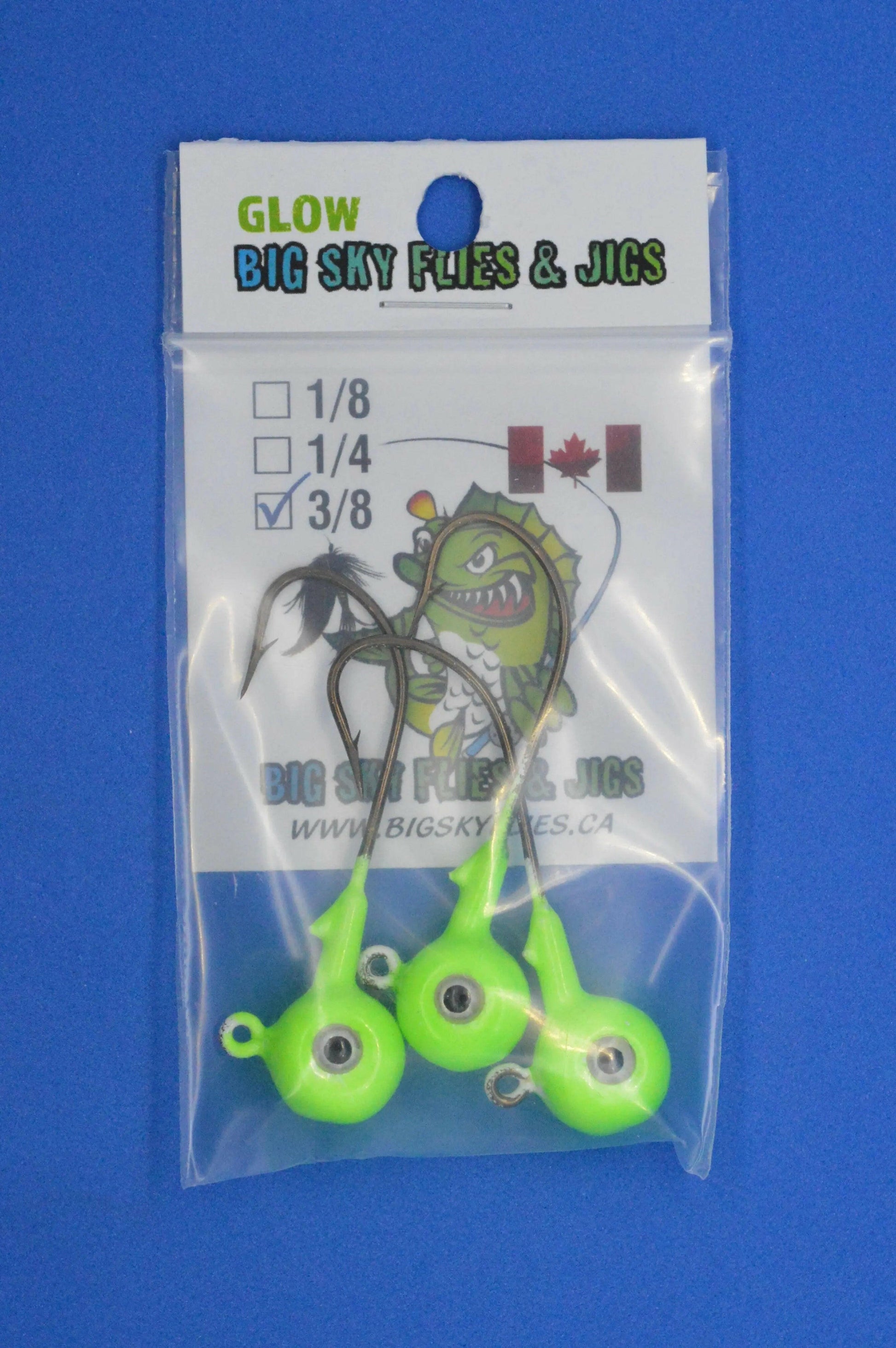 Big Sky Titan 3/8oz Heavy Duty Jig Heads Glow 3/pack Big Sky