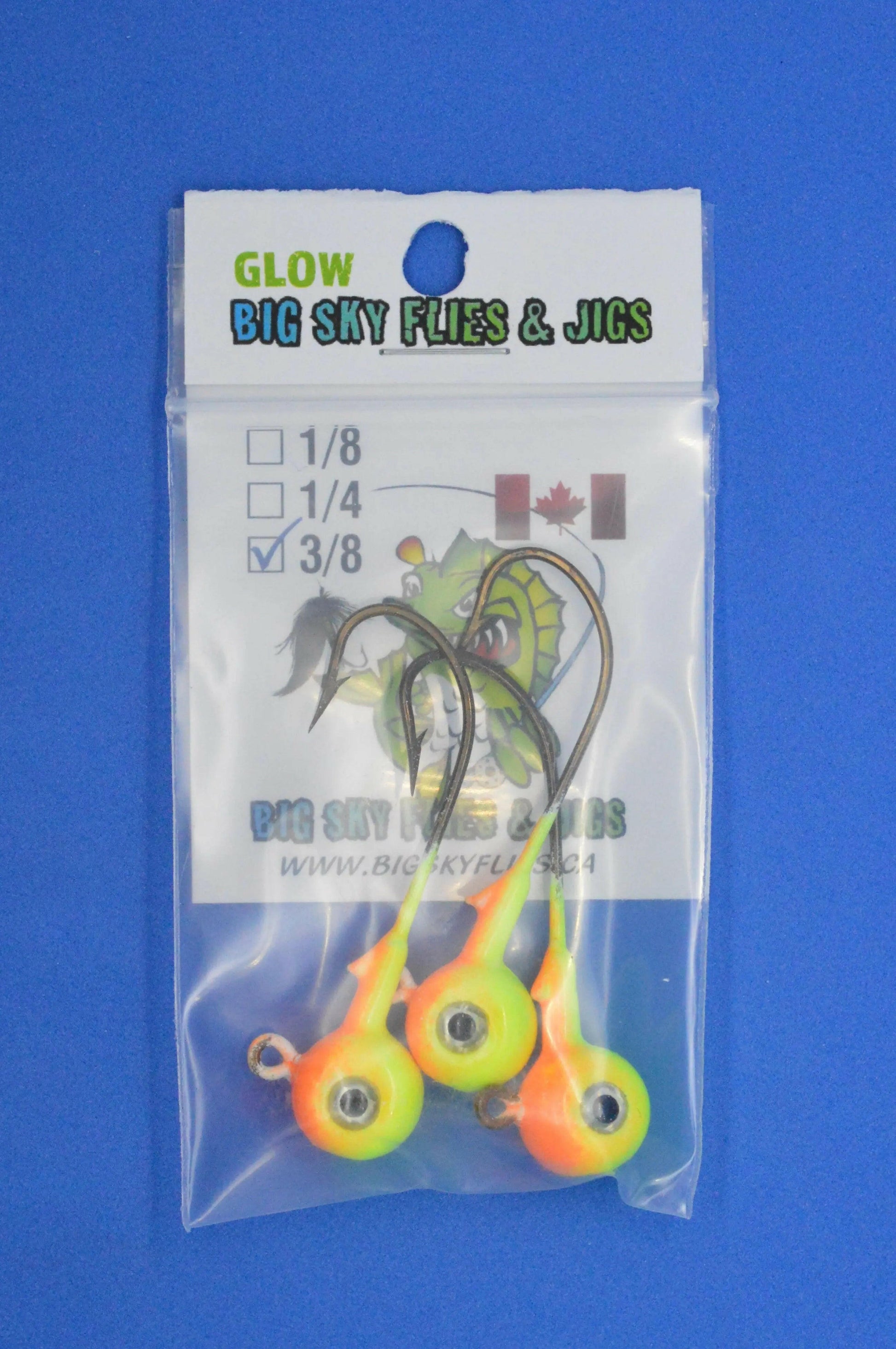 Big Sky Titan 3/8oz Heavy Duty Jig Heads Glow 3/pack Big Sky