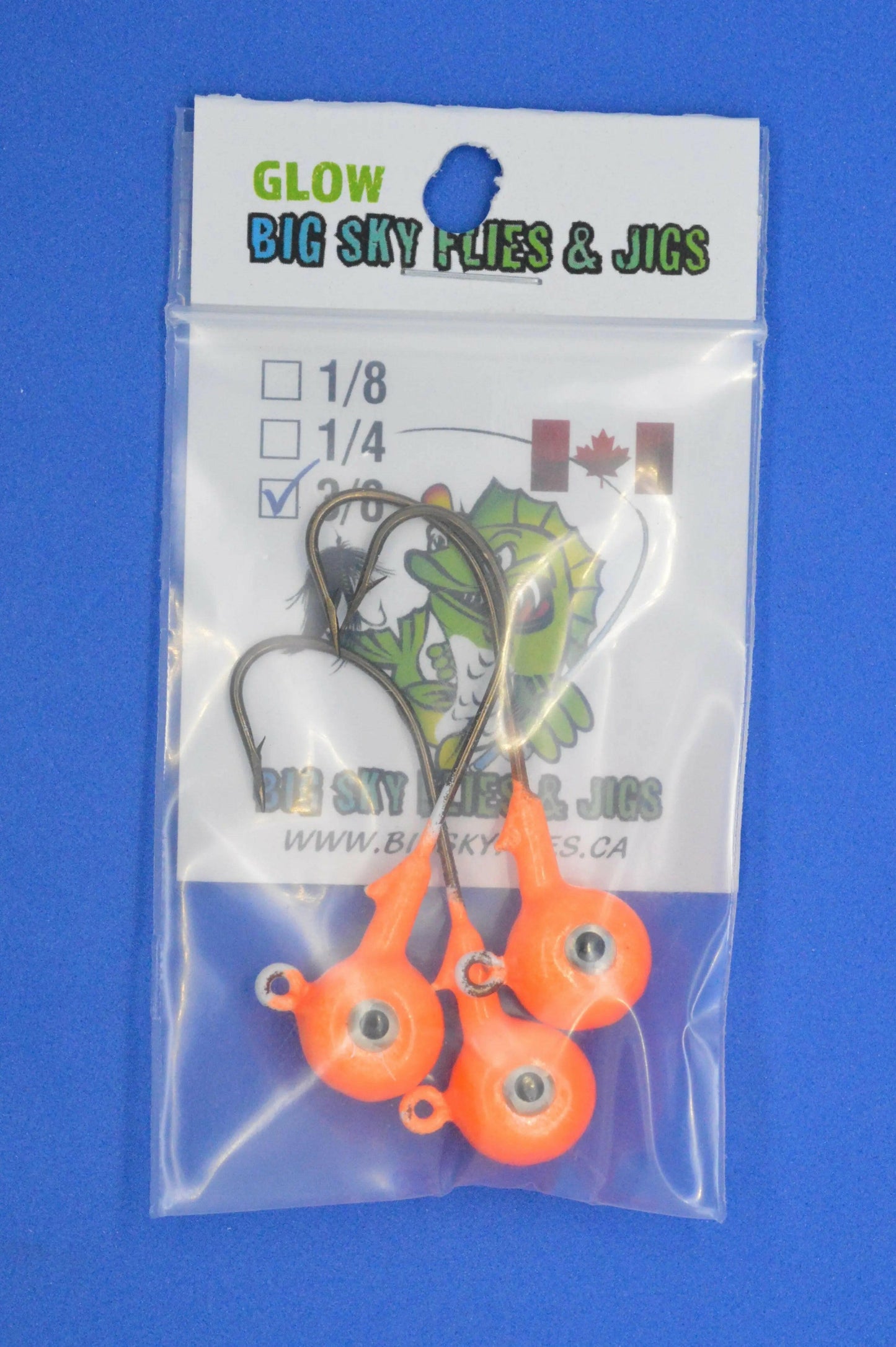 Big Sky Titan 3/8oz Heavy Duty Jig Heads Glow 3/pack Big Sky