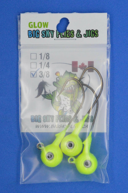 Big Sky Titan 3/8oz Heavy Duty Jig Heads Glow 3/pack Big Sky