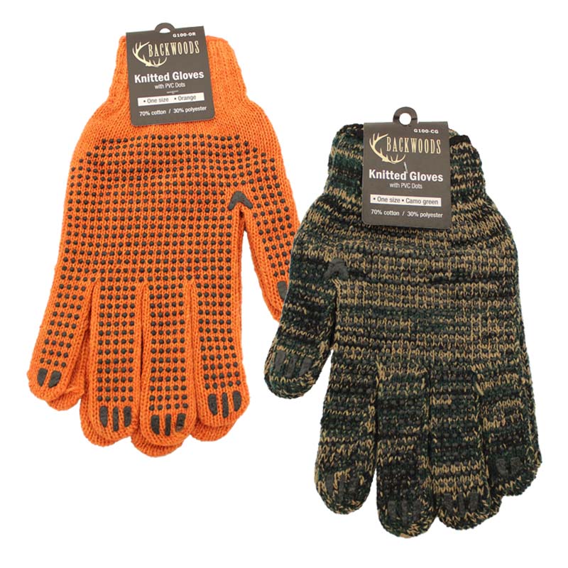 Backwoods Knitted PVC Dotted Gloves One Size Fits All Camo Green & Orange - Stony Tackle Shack