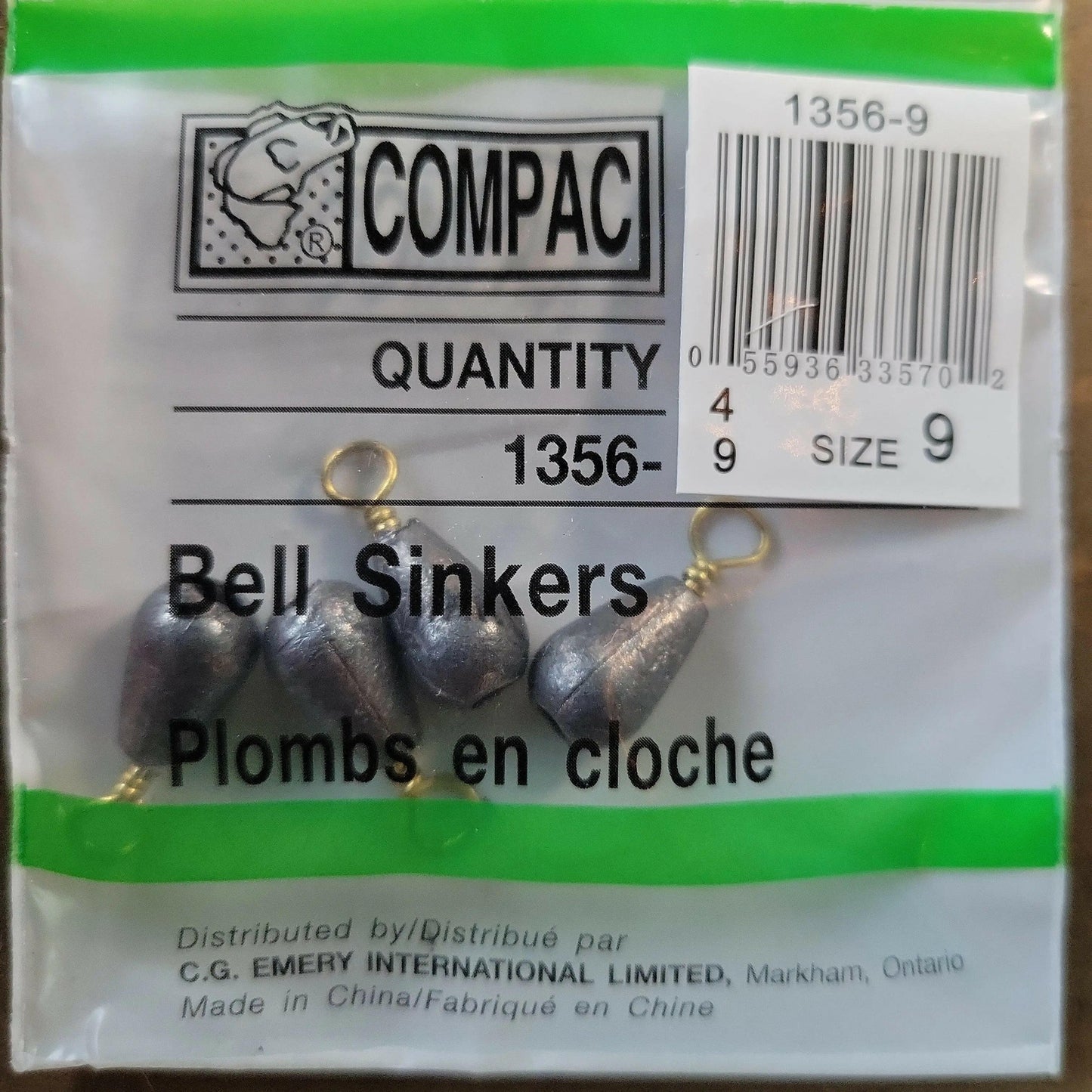 COMPAC Bell Sinkers Size #9 4/pk.