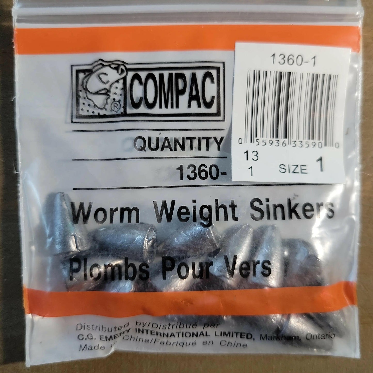 COMPAC Worm Weight Sinkers Size #1 13/pk.