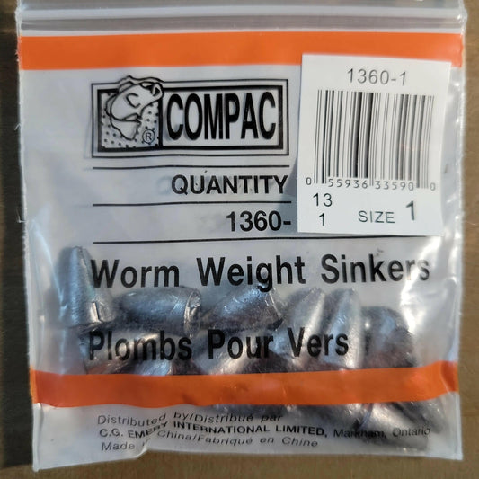 COMPAC Worm Weight Sinkers Size #1 13/pk.