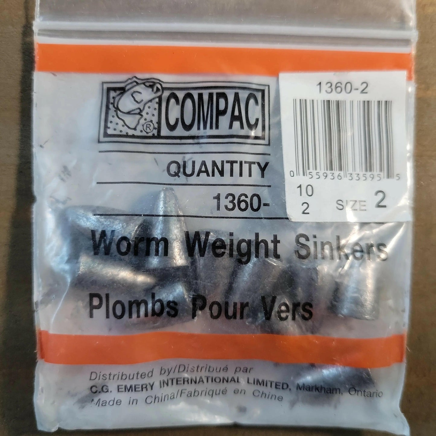 COMPAC Worm Weight Sinkers Size #2 10/pk.