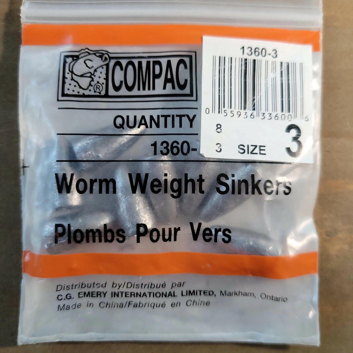 COMPAC Worm Weight Sinkers Size #3 8/pk.